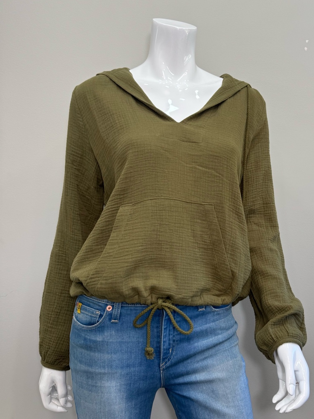 MAGASCHONI NWT Tuscan Olive Organic Cotton Gauze Hooded Pullover Top Size S $158
